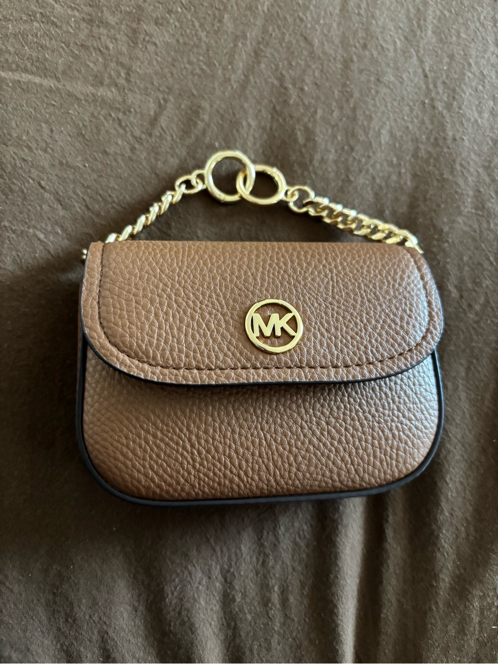 Michael Kors Tan Pebbled Leather Mini Crossbody with Gold Chain
